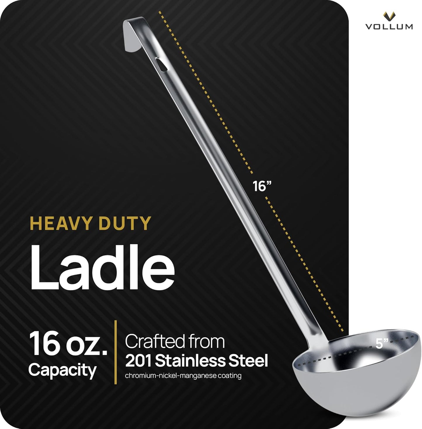 Stainless Steel Ladle Heavy Duty Commercial 8 Oz | One-piece construction with a 3.9-inch bowl diameter and 15.1-inch handle for professional kitchen durability.