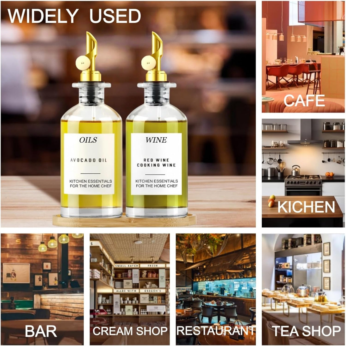 Olive Oil Dispenser,11.8oz Oil Bottle with Bamboo Tray | Set of 2 | Set of 2, Bamboo Tray Included, Labels Included, With Pourer, Oil & Soy Sauce Cruet Set