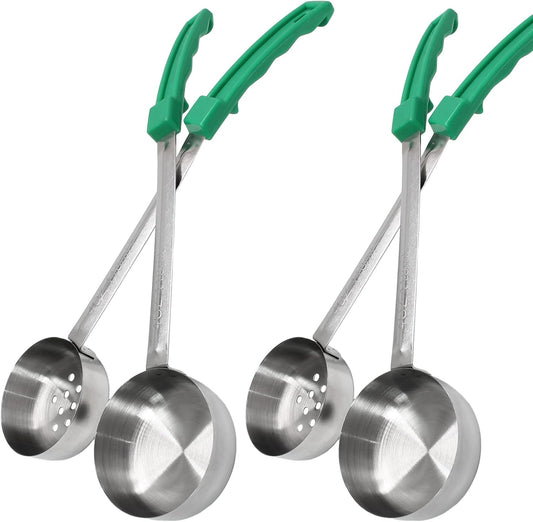 4PCS 4 oz Portion Control Serving Spoons, Green | Measuring Ladle Scoops, Slotted and Unslotted, Proportion Manage Scoops for Weight Loss/Kitchen