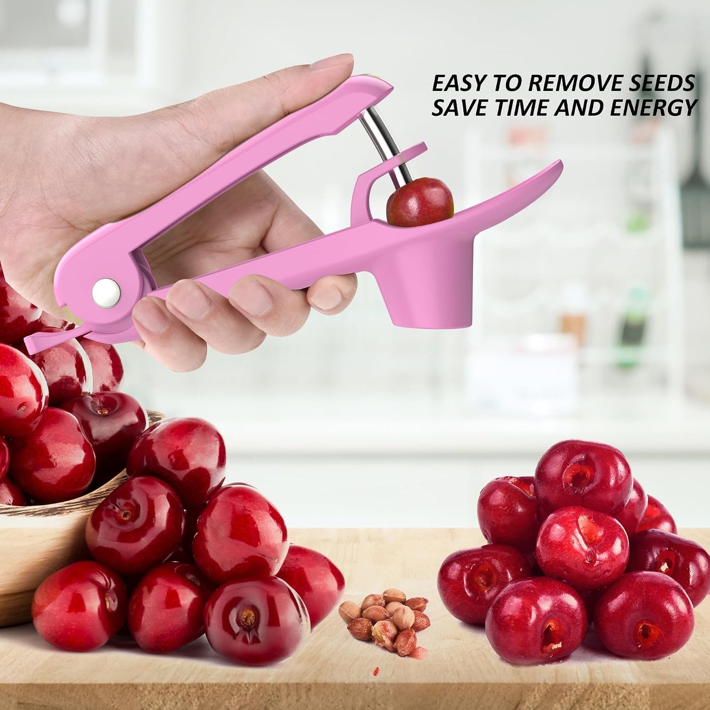 Cherry Pitter - Stainless Steel Cherries Corer Pitter Tool with Hand-held Push Design, Save Time & Space for Making Cherry Jam with Lock Design(Blue)