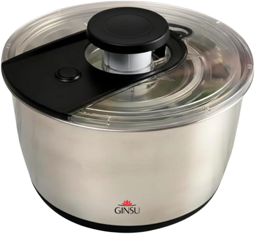 Pump Salad Spinner with Stainless Steel Bowl 6L Large Capacity Manual Spinner, Durable BPA-Free Design for Fast Drying Lettuce, Vegetables & Fruits