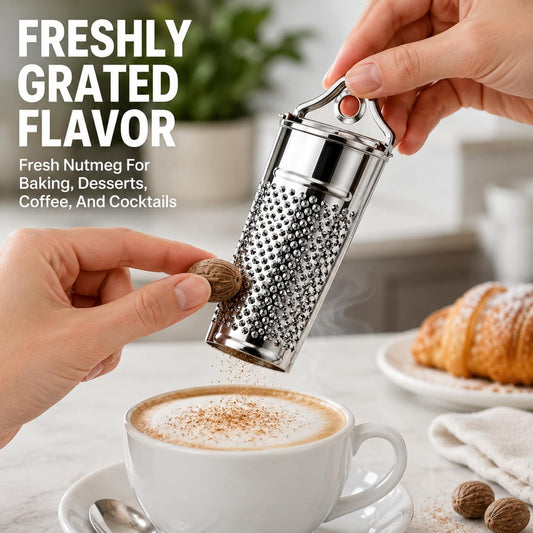 Kitchen Nutmeg Grater, Stainless Steel, Grates Nutmeg, Cinnamon Sticks, Block Chocolate, Ginger, and Hard Cheeses