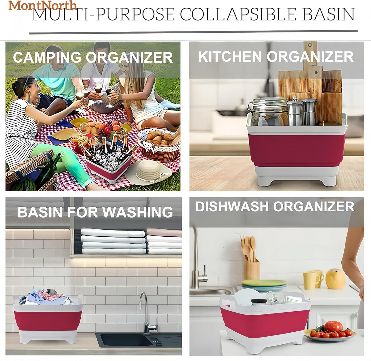 Collapsible Wash Basin 9L, Foldable Dish Tub with Drain Plug, Portable Collapsible Dish Basin, Camping Sink for Washing Dishes, Laundry & Kitchen Use,Gray