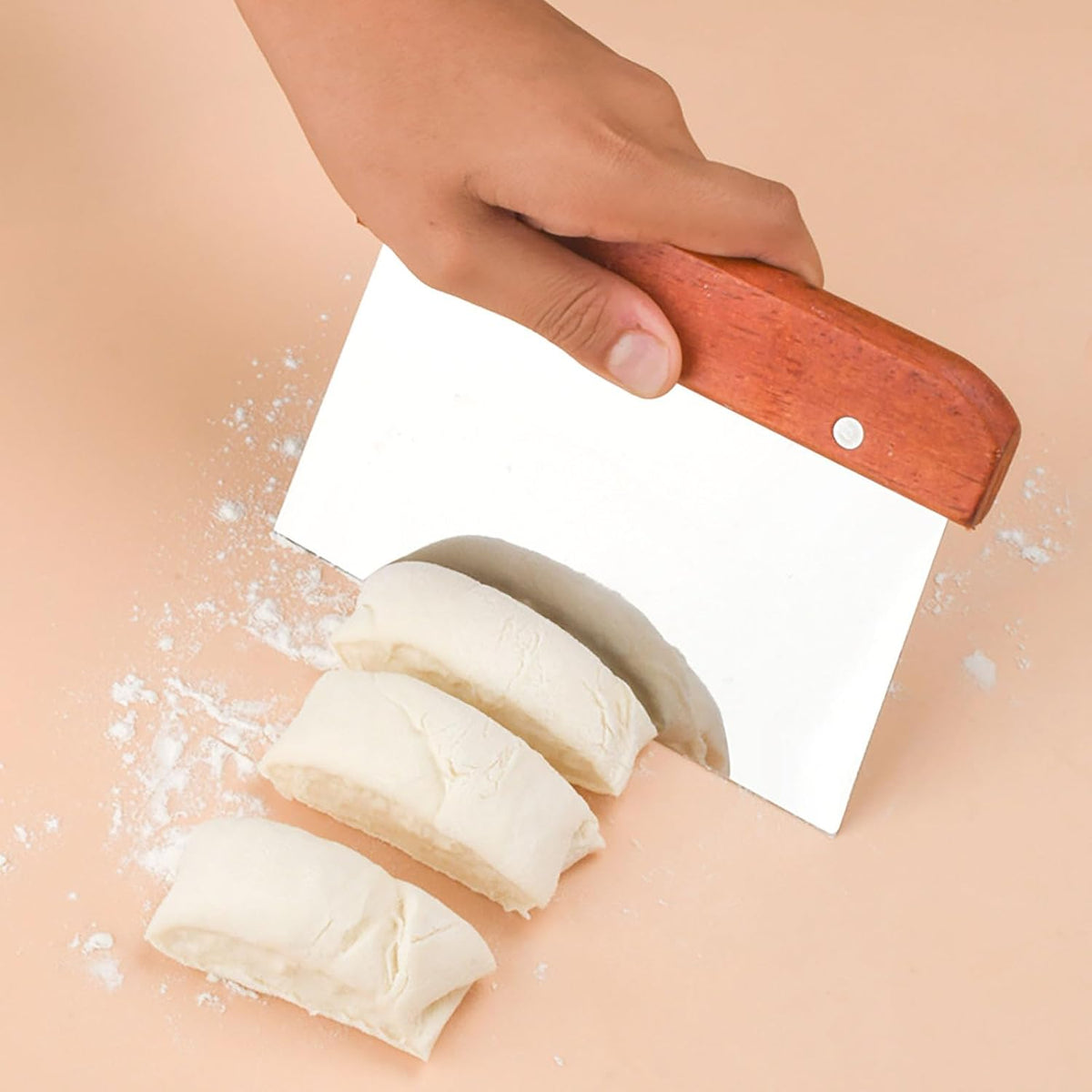 Cream Scraper, 5 Inch x 4.5 Inch Stainless Steel with Wooden Handle Scraper for Dough, Cake, Bread, Cream Scraping and Cutting (1, White)