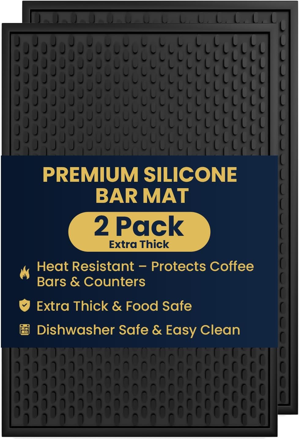 Silicone Drip Mat - 1/2 Inch Thick, Heat-Resistant and Food Safe - Counter Top, Coffee Bar or Restaurant - Drying Mat for Glasses - 18x12 Inches
