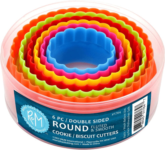R&M Round Plastic Biscuit & Cookie Cutters 6-Piece Set - Multicolor Nesting Circle Cutters 1.875" to 3.875" for Baking, Sandwiches & Fondant