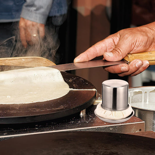 Pancake Grease Brush, Oil Brush for Cooking, BBQ Grill Oil Applicator Cooking Accessory Mop Tools Wiper (with Tray) Crepe Spreader Basting Sauce Pancakes Tools