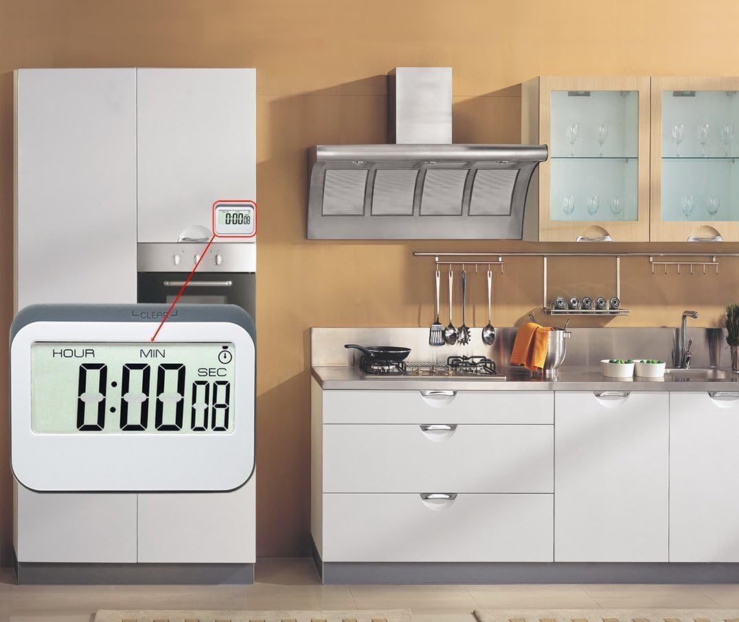 Digital Kitchen Timer 12/24 Hours Alarm Clock with Magnetic Back and Retractable Stand, Large LCD Display
