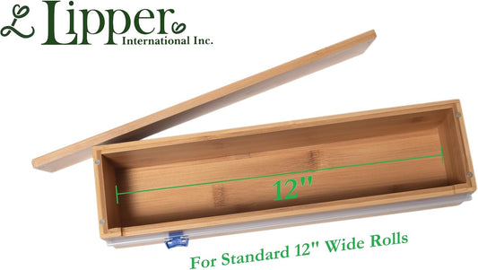 Bamboo Wood Kitchen Wrap Dispenser with Cutter for Standard 12" Wide Rolls of Aluminum Foil, Plastic Wrap, or Wax Paper, 13 7/8" x 3 3/8" x 3 1/2"