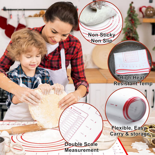 Large 24" x 16" Silicone Baking Mat | Non-Slip Pastry & Dough Mat with Dough scraper | Ideal for Rolling Out Pie Crusts, Fondant, and More | Oven-Safe Silicone Liner (24''L X 16''W)