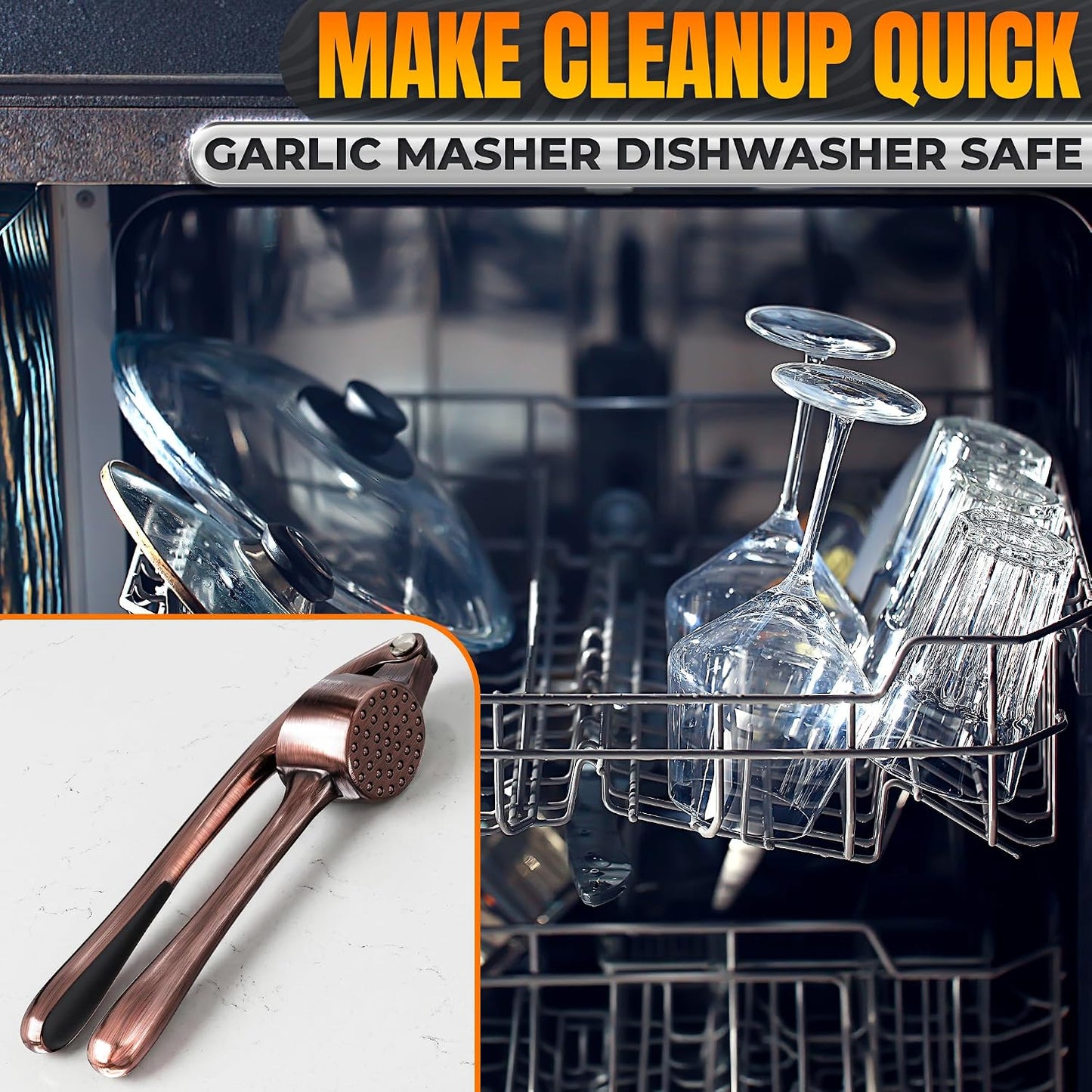 Metal Garlic Press - Ginger Mincer with 37 Built-In Studs for Maximum Extraction, Garlic Crusher for Ginger and Soft Nuts, Rust-Resistant, Ergonomic Handle, No Peel Needed, Hand Wash Only, Silver