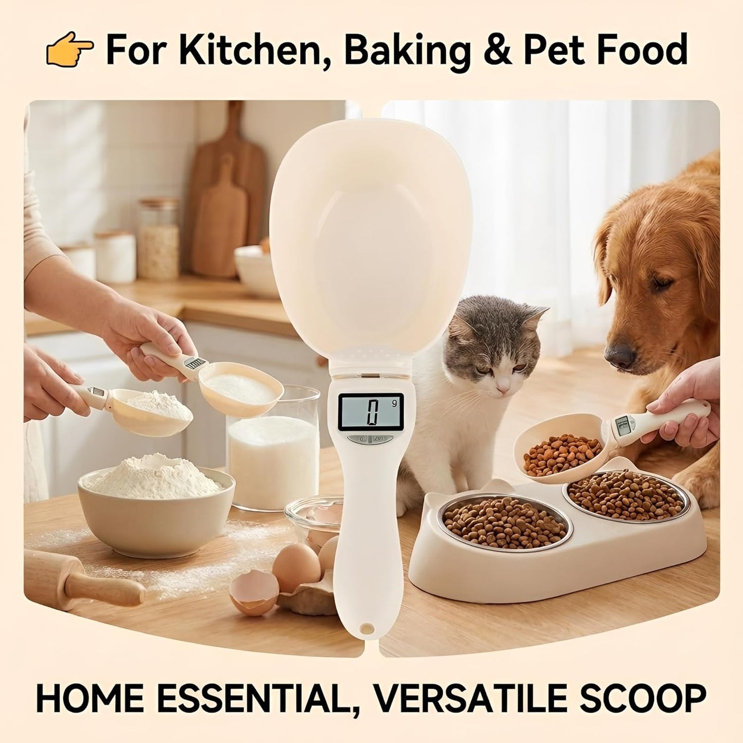 Digital Measuring Spoon, Electronic Measuring Spoon Scale, High Precision Food Scale with LCD Display, ABS Kitchen Measuring Spoon for Grams, Ounces, ml & Cups