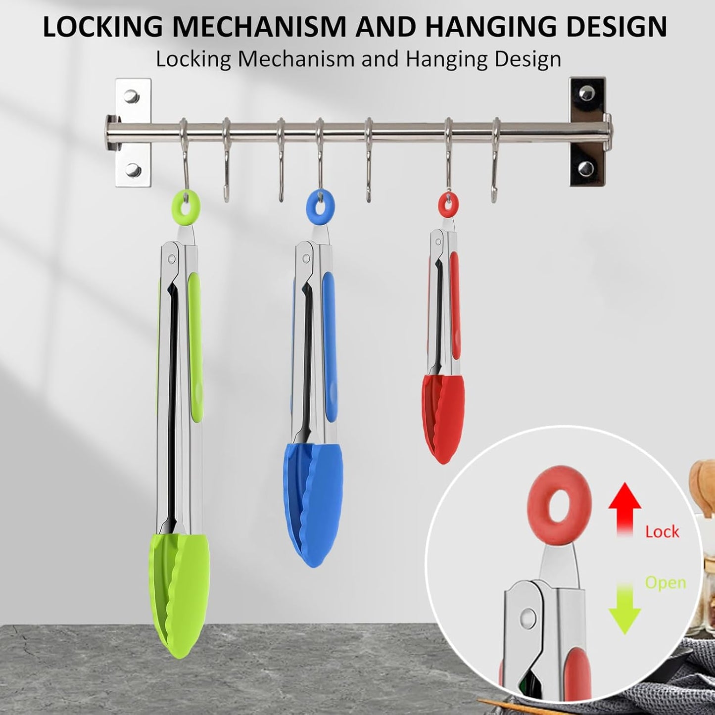 9 Pieces Silicone Tongs for Cooking 7,9,12 inches Kitchen Tongs with Silicone Tip Stainless Steel Heat Resistant Cooking Tongs for Food Grill Salad BBQ Frying and Serving, Black