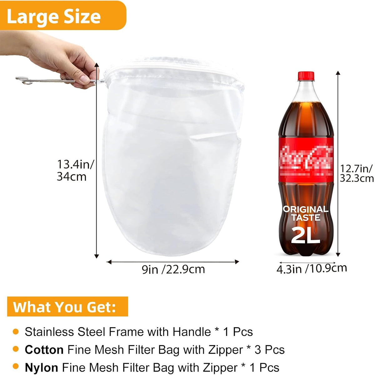 5 Pcs Premium Ultra Fine Mesh Strainer Bags with Stainless Steel Handle, Reusable Nut Milk Bags, Cheese Cloths for Straining Juice, NutMilk, Coffee, Thai Tea, Yogurt and Soup (Small)