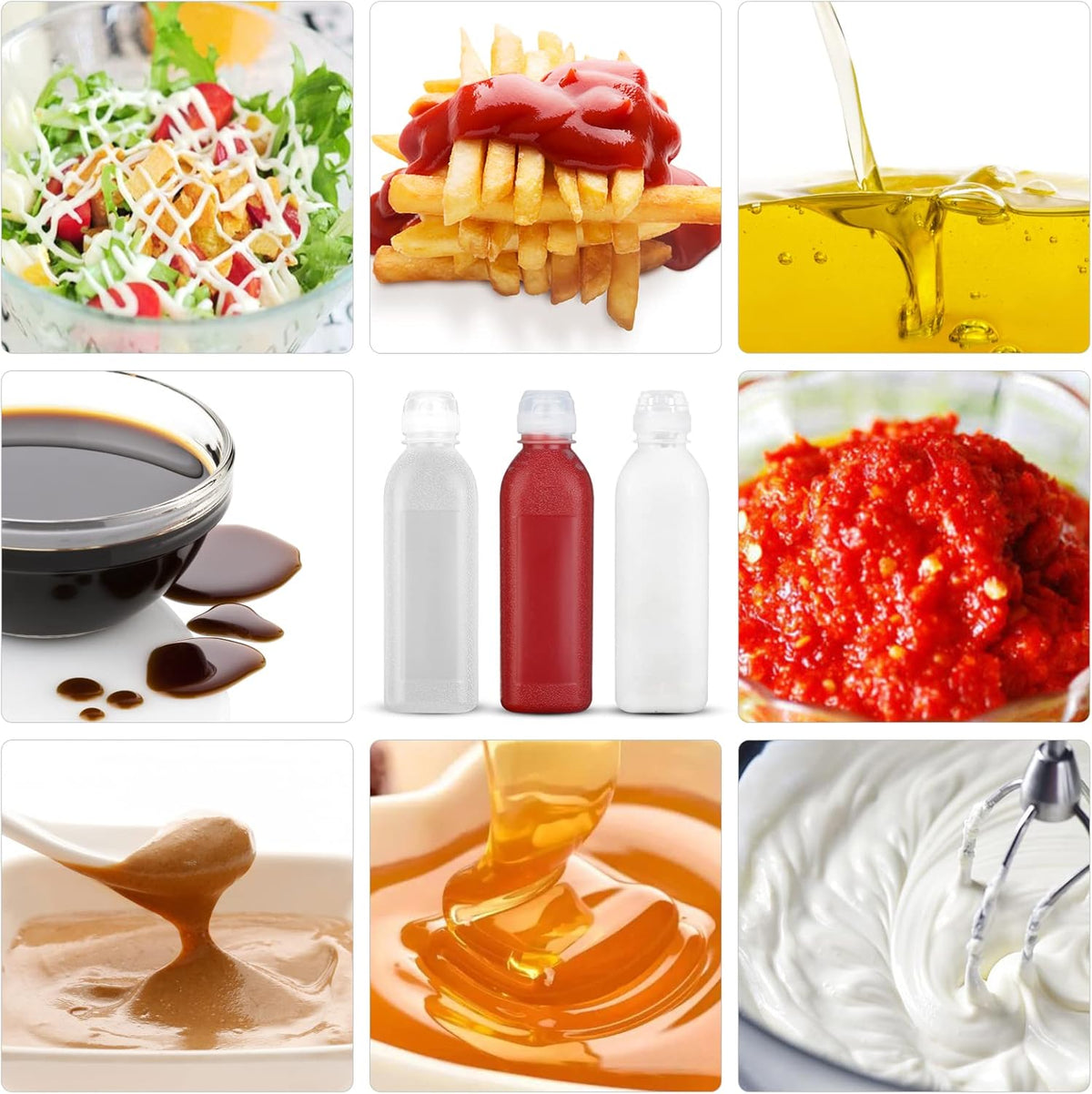 Condiment Squeeze Bottles for Sauces, Olive Oil Dispenser, Ketchup Bottles 4-Pack 17 oz (500ml), Food-Grade PP5 Material, Salad Dressing Bottles, Great for Ketchup, Salad, BBQ