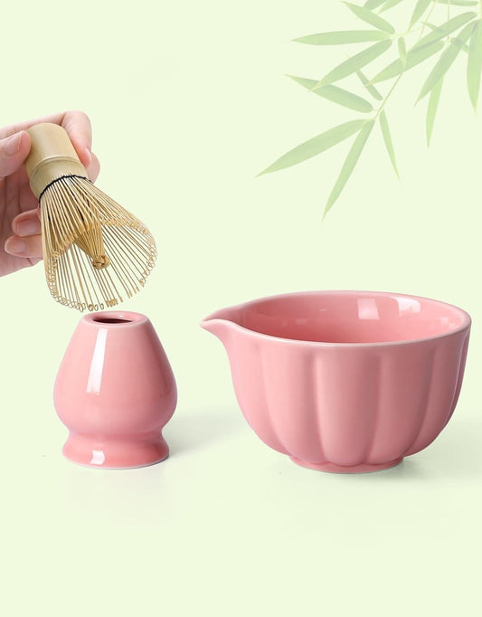 Matcha Whisk Set, 7 Pcs, Matcha Kit Includes Matcha Bowl, Matcha Whisk and Holder, Bamboo Scoop, Spoon, Sifter and Tea Towel, Matcha Set, Gift for Matcha Lovers & Beginners (Pink)