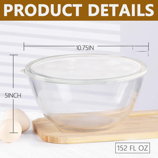 5 Quart Deep Big Glass Bowl with Lid,10 Inch Large Glass Mixing Bowl for Sourdough Bread Kitchen Salad Bread Storage, For Prepping, Marinating & Brining Kimch (clear)