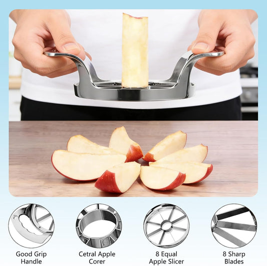 Apple Slicer,8 Blade Extra Large Apple Corer, Heavy Duty Stainless Steel Apple Cutter and Divider,Easy to Use, Time-Saving,Kitchen Tool (8 Blades)