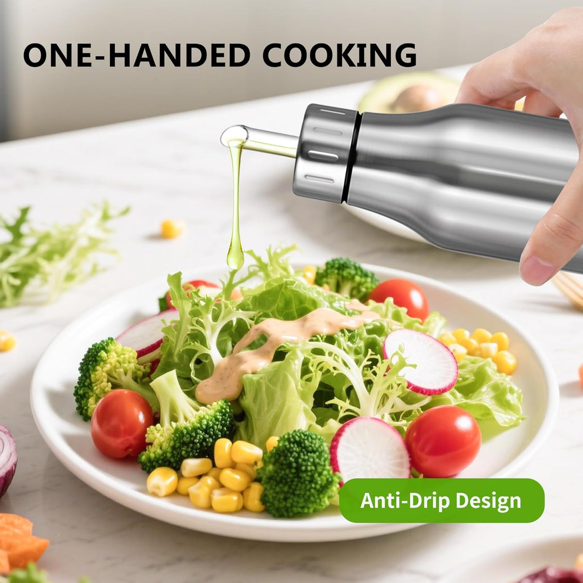 Stainless Steel Oil Dispenser Bottle - 1000ML Leak-Proof Oil Container for Kitchen, Olive Oil & Cooking Liquids-34Oz