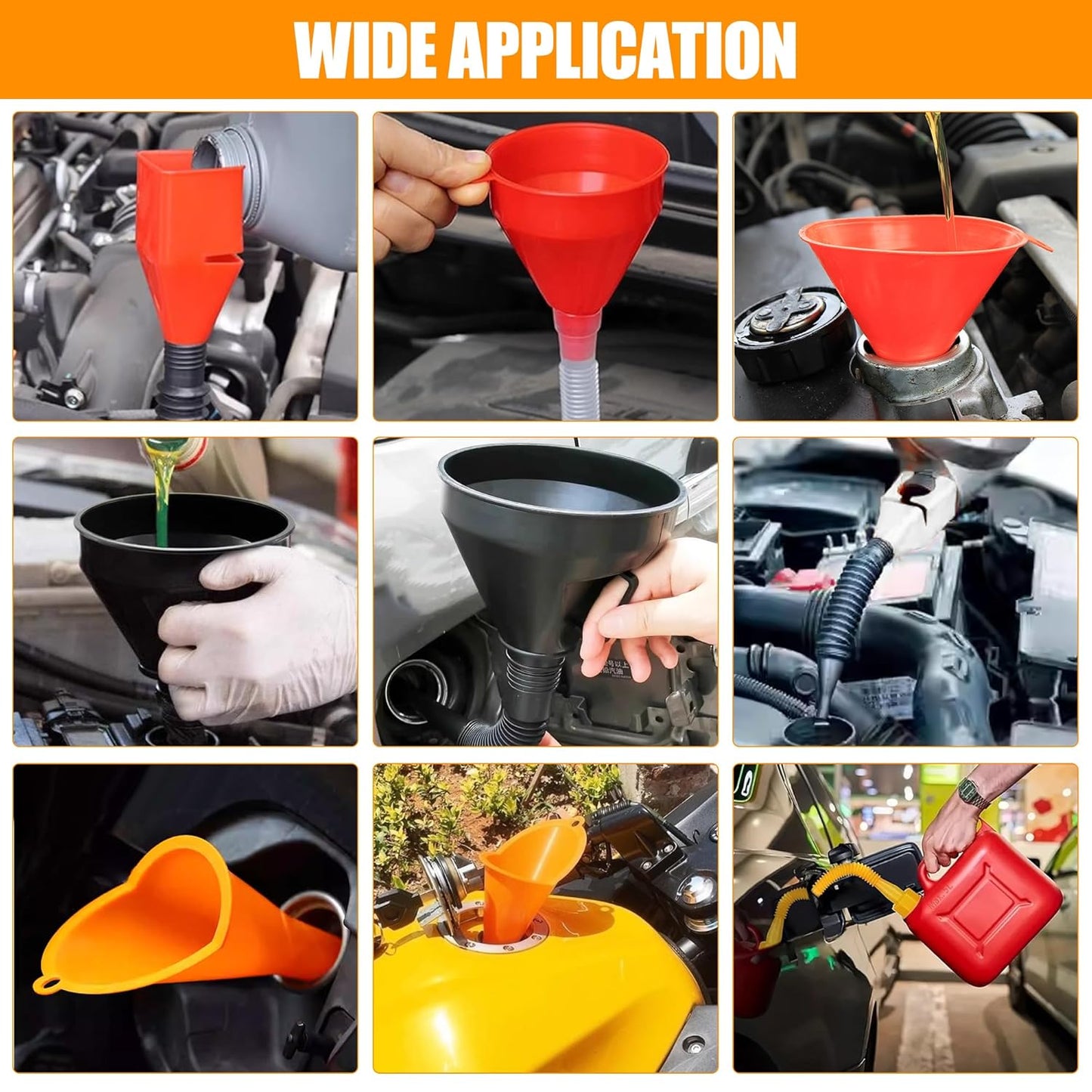 17 Pcs Automotive Funnel Set & Gas Can Spout Replacement, Plastic Long Neck Oil Funnel, Flexible Right Angle Funnels,Wide Mouth Fuel Funnels Gasoline Set for Water/Gasoline/Coolant/Engine Oil