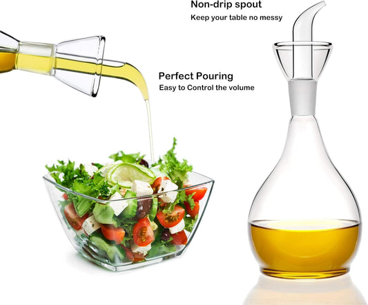 13ounce/ 380 ml Clear Glass Olive Oil Dispenser Bottle - Oil & Vinegar Cruet with Pourers and NO Funnel Needed - Olive Oil Carafe Decanter for Kitchen and BBQ