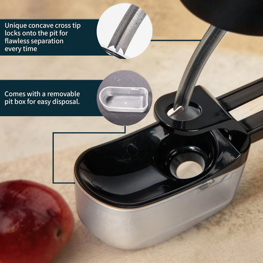 Cherry Pitter with Container, Stainless Steel Single Cherry Pitter Tool with Pit Collector Box, Portable Handheld Cherry Pitter for Baking, Mess-Free Pit Remover for Cherries, Kitchen Gadget (Black)