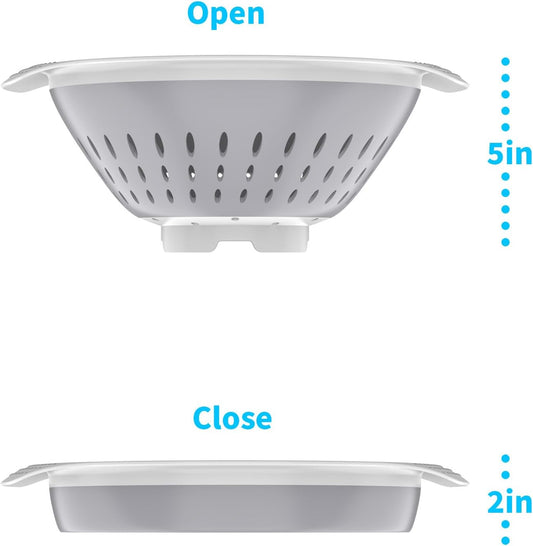 5 Quart Collapsible Colander,BPA Free,Dishwasher Safe,Silicone Food Strainer with Plastic Handles,Heavy Duty Foldable Heat Resistant Pasta and Veggies Kitchen Drainer Steam Basket,Gray