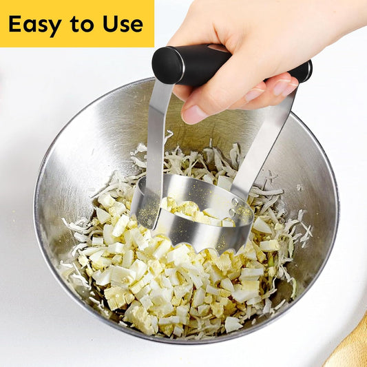 Serrated Food Chopper Manual Hand, 3" Stainless Steel Hand Chopper | Ergonomic Rubber Handle, Chops Egg Nut Collard Tuna Salad & Ground Beef, Dishwasher Safe
