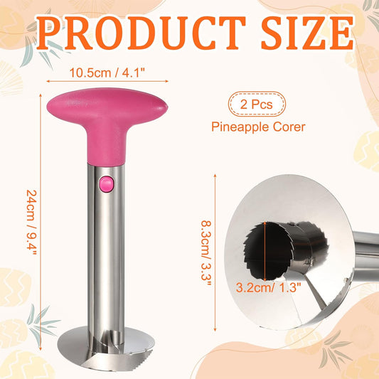 2 Pcs Pineapple Corer, 9.4x4.1 Inch Stainless Steel Upgraded Pineapple Core Remover Eye Removal Tool, Core Fruits for Home Kitchen, Pink