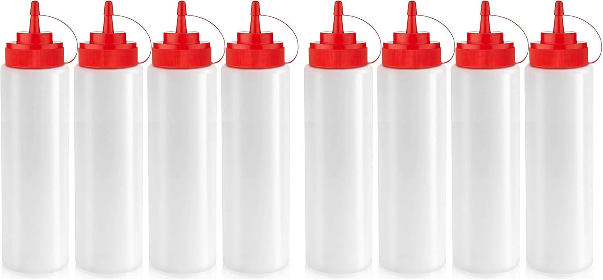 Norcalway 12 oz Condiment Squeeze Bottles for Sauces - Leak Proof Oil, Syrup, Dressing Squirt Bottles