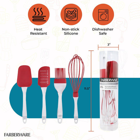 – 4-Piece Utensil Set – Red, Set of 4