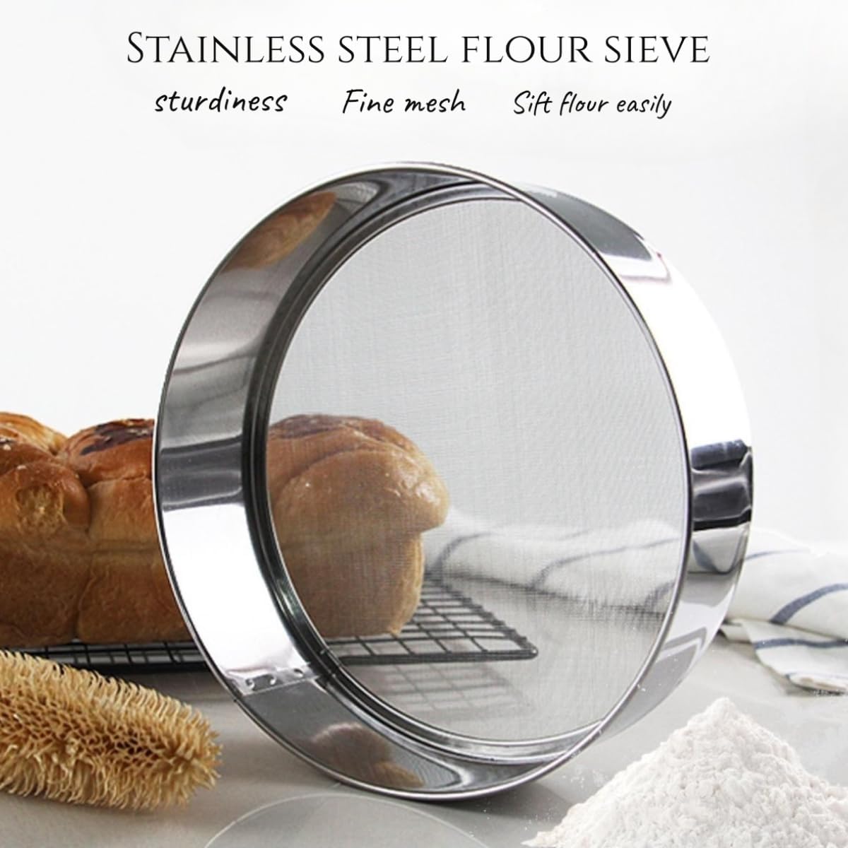 1Pcs 8"Flour Sieve Stainless Steel Round With 40 Mesh Flour Sifter For Baking