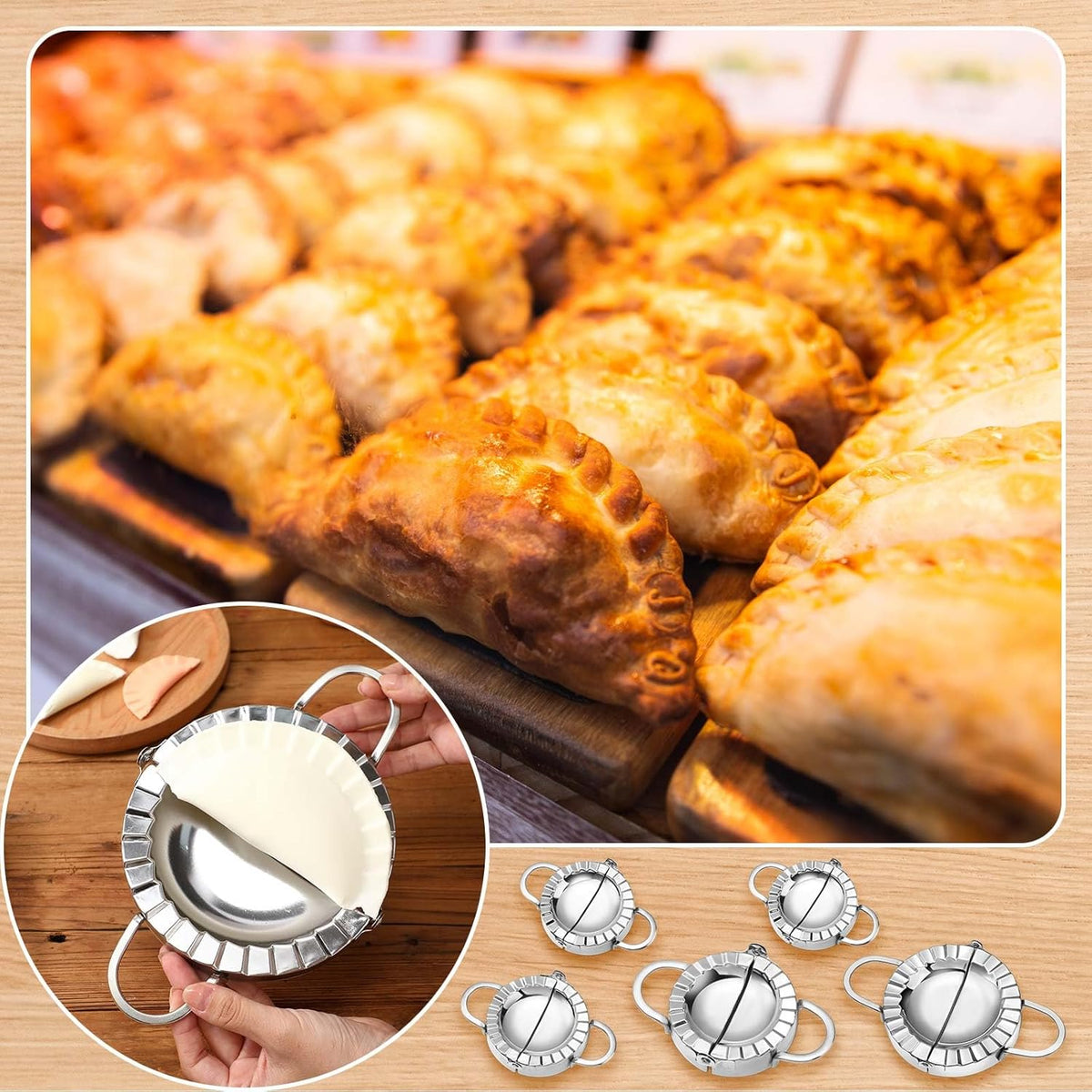 5 Pack Stainless Steel Dumpling Maker Dumpling Press Perogies Maker Press Dumpling Wrapper Stamp Ravioli Mold Pastry Dough Cutter Various Sizes Kitchen Accessories, 2.95/3.35/3.74/4.92/5.91 In