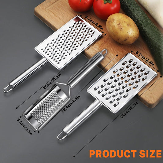 Different Hole Sizes Cheese Grater and Ginger Grater Set, Zester Grater, Small Handheld Cheese Shredder for Kitchen Vegetable Food Fruit Chocolate (3 PCS)