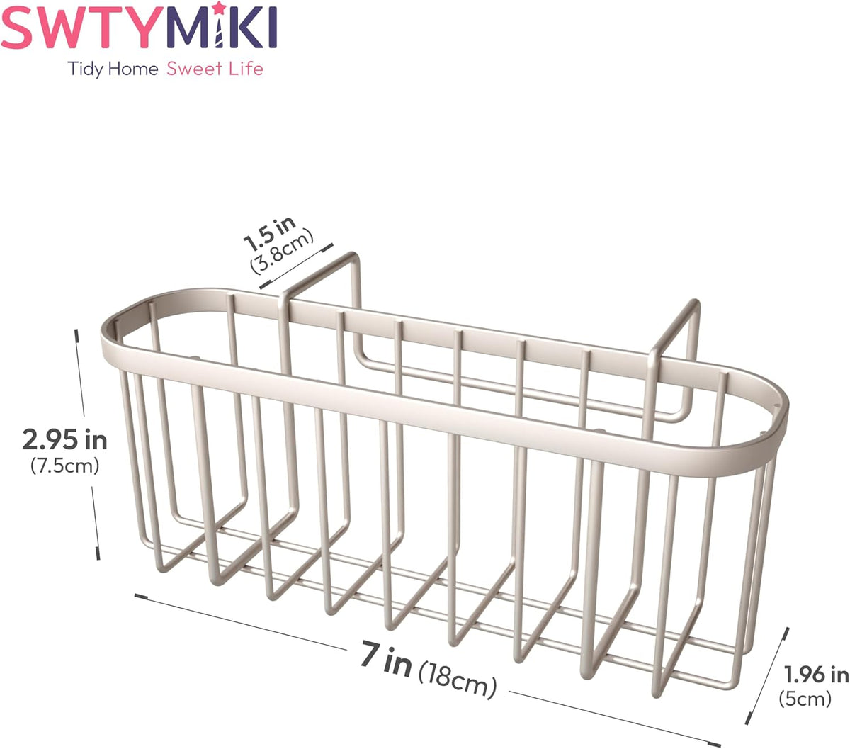 SWTYMIKI Sponge Holder for Kitchen Sink, Movable Kitchen Sink Caddy with Compact Size Rustproof and Waterproof Hanging Sponge Caddy for Double Bowl Sinks, Silver