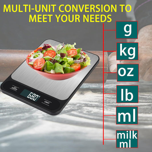 33lb/15kg USB Rechargeable Digital Kitchen Scale, Food Scale, LCD Display, High Capacity Weight Grams and Ounces for Baking Cooking and Meal Prep, 6 Units with Tare Function