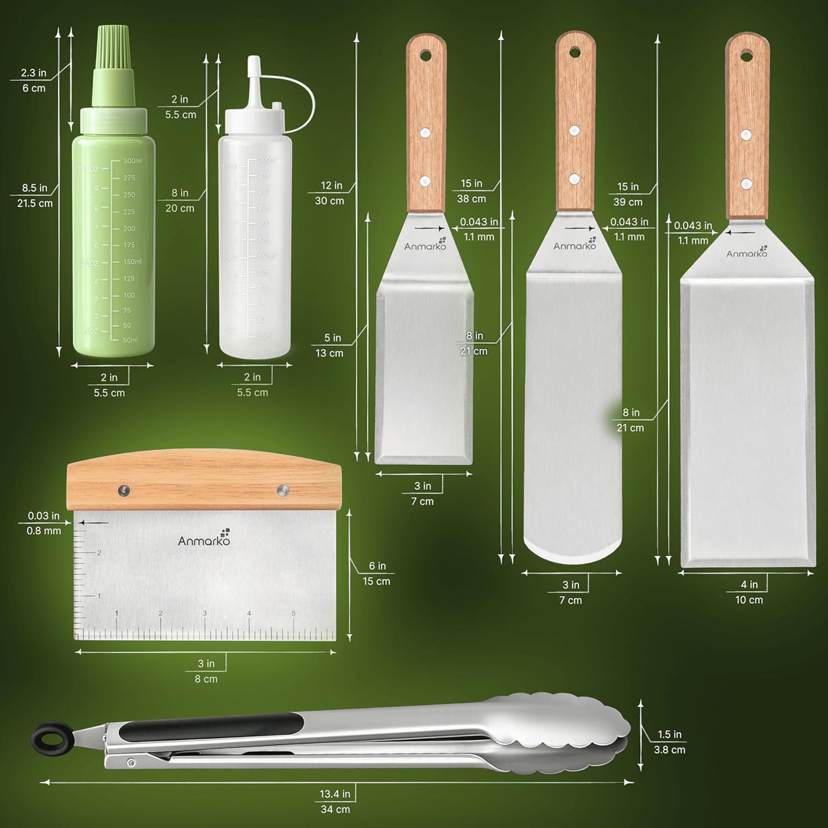Stainless Steel Metal Spatula Set - Teppaniyaki Spatulas - Griddle Scraper Flat Spatula Pancake Flipper Hamburger Turner - Metal Utensil great for BBQ Grill Flat Top Cast Iron Griddle Accessories