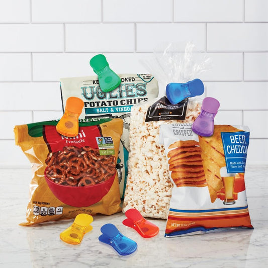 Classic Wide Bag Clips Set of 6, Magnetic Chip Clips with Strong Spring and Ribbed Grip for Sealing Food Bags, Hanging Notes and Recipes