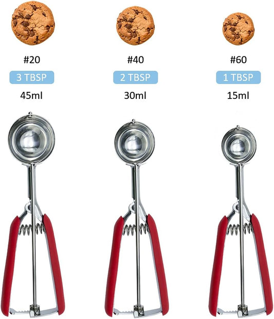 Ice Cream Scoop,Cookie Scoop Set,3PCS Stainless Steel 1/2/3Tbsp Cookie Scoops for Baking,Cookie Dough Scoop with Non-slip Grip,Durable and Effortless,for Ice Cream,Melon Baller and Baking