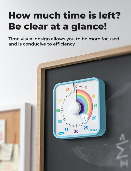 LIORQUE 7.5-Inch Large Visual Timer, 60-Minute Classroom Timer Magnetic | Non-Ticking, 3-level Volume, 3 Alarm Modes, Kids Countdown Timer for Classroom Kitchen Office ADHD, AA Batteries Included