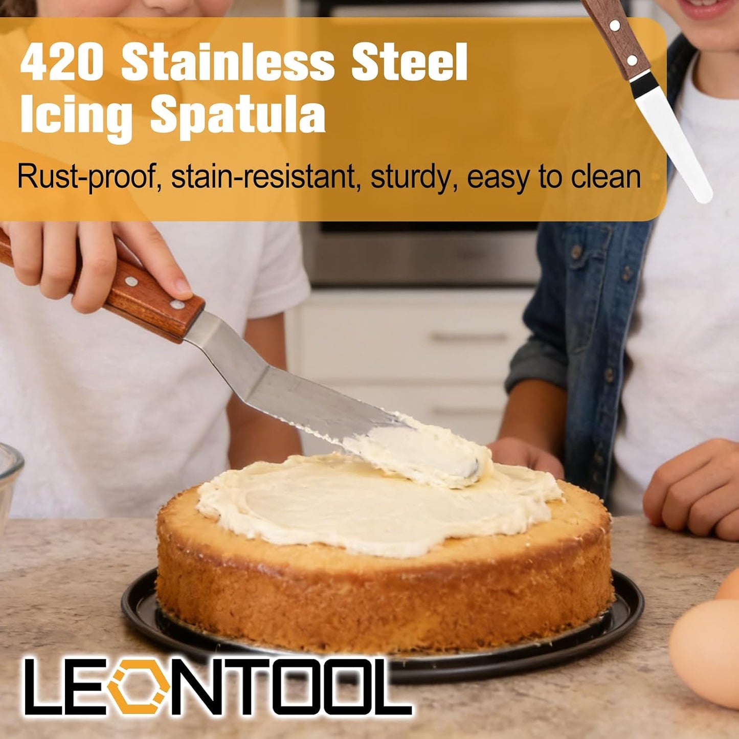 4 Packs Offset Spatula, Stainless Steel Cakes Icing Spatula Set 4" 6" 8" 10" with Wooden Handle and 3 Packs Cake Smoother Scraper Set for Cake Decorating, Baking (Angled)