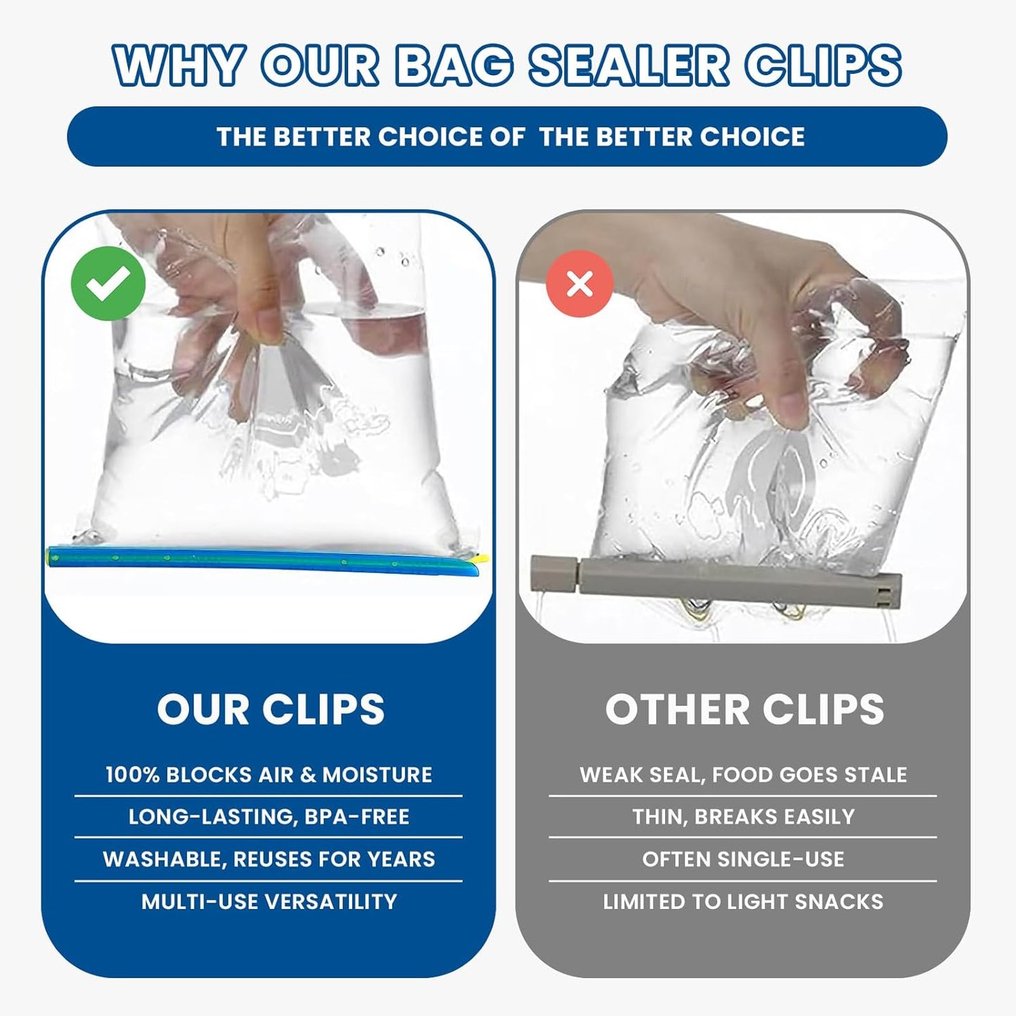 20-Sticks Bag Sealer Stick, 6 Diffrent Sizes, Chip Clips, Stay Fresh Bag Sealer Sticks, Keeps Food Bags Airtight Watertight & Food Fresh Longer