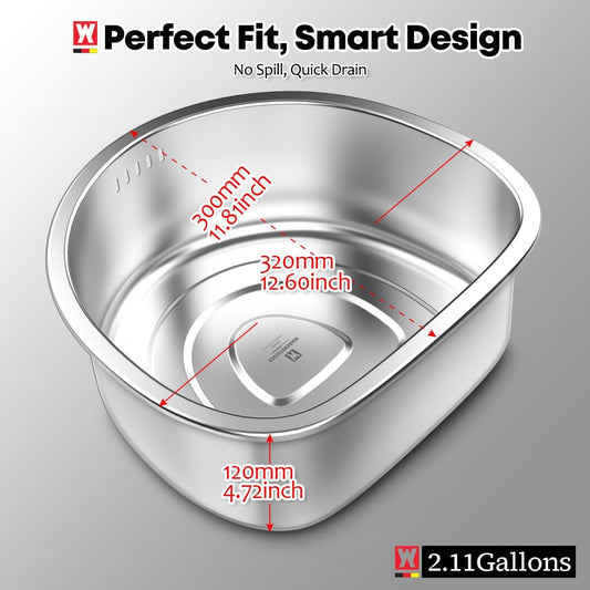 D-Shaped Stainless Steel Dishpan, Kitchen Sink Wash Basin Tub for Dishes, Vegetables & Fruit, Heavy Duty Metal Dish Tub (8.45 Qt)