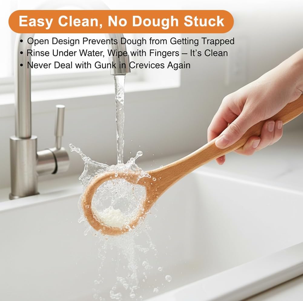 13 Inch Wooden Danish Dough Whisk, Sourdough Mixer, Durable Dough Stirring Tool for Baking, Pastry, Pizza, Egg, Ideal for Home Kitchens & Professional Bakers