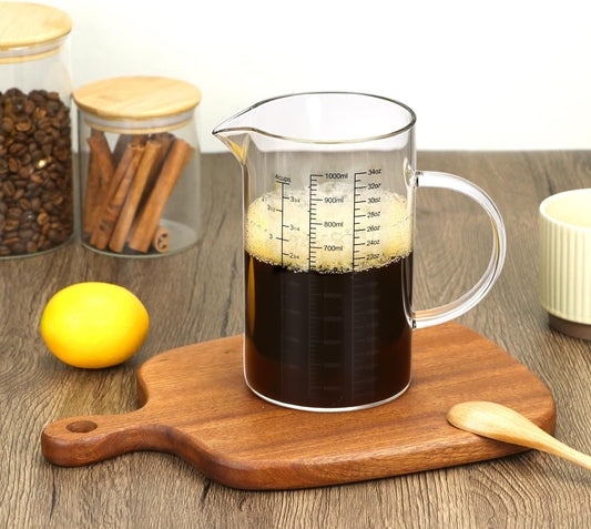 34OZ/1000ML Glass Measuring Cup (Ml/Oz/Cup), 4 Cups Multi-Purpose Kitchen Tool with V-Shaped Spout & Handle