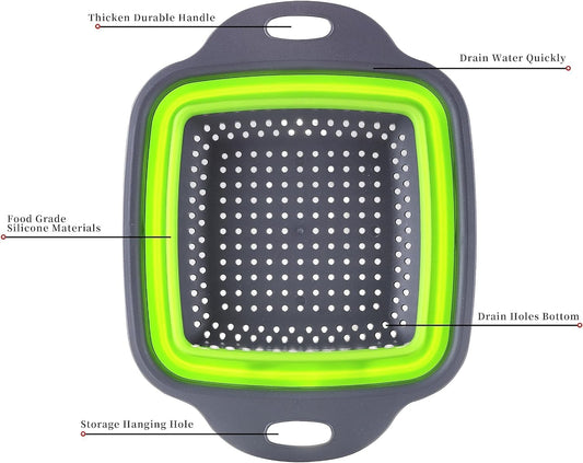 Collapsible Colander,Collapsible Colander Set,Folding Kitchen Silicone Strainer,Vegetable Pasta And Fruit,Folding and Expandable Square Silicone Kitchen Strainer