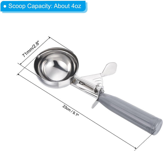 4 Ounce Ice Cream Scoop with Trigger, Stainless Steel Portion Cookie Scoop with Thumb Trigger for Cookie Dough Cupcake Batter Baking, Grey 120ML