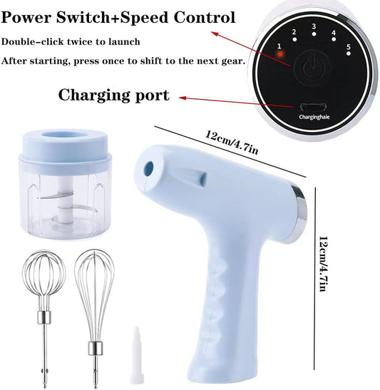 Powerful Multi-Function Electric Vegetable Chopper/Mini Food Processor/Food Slicer/Electric Egg Beater/Whisk/Hand Mixer Handheld Your Kitchen's Trusted Helper