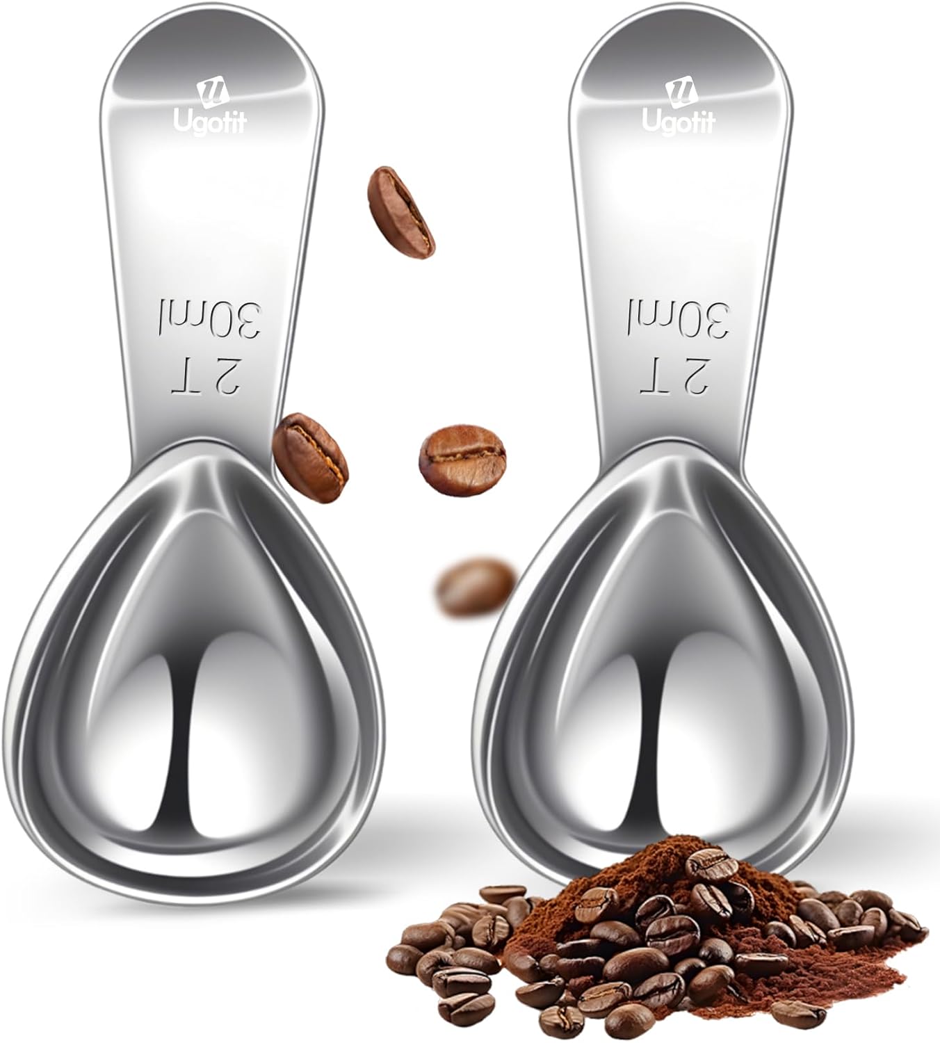 Coffee Scoop for Ground Coffee, 2 Tablespoon 304 Stainless Steel Coffee Measuring Scoop Heavy-Duty, Short Handle for Canisters, Espresso & Baking