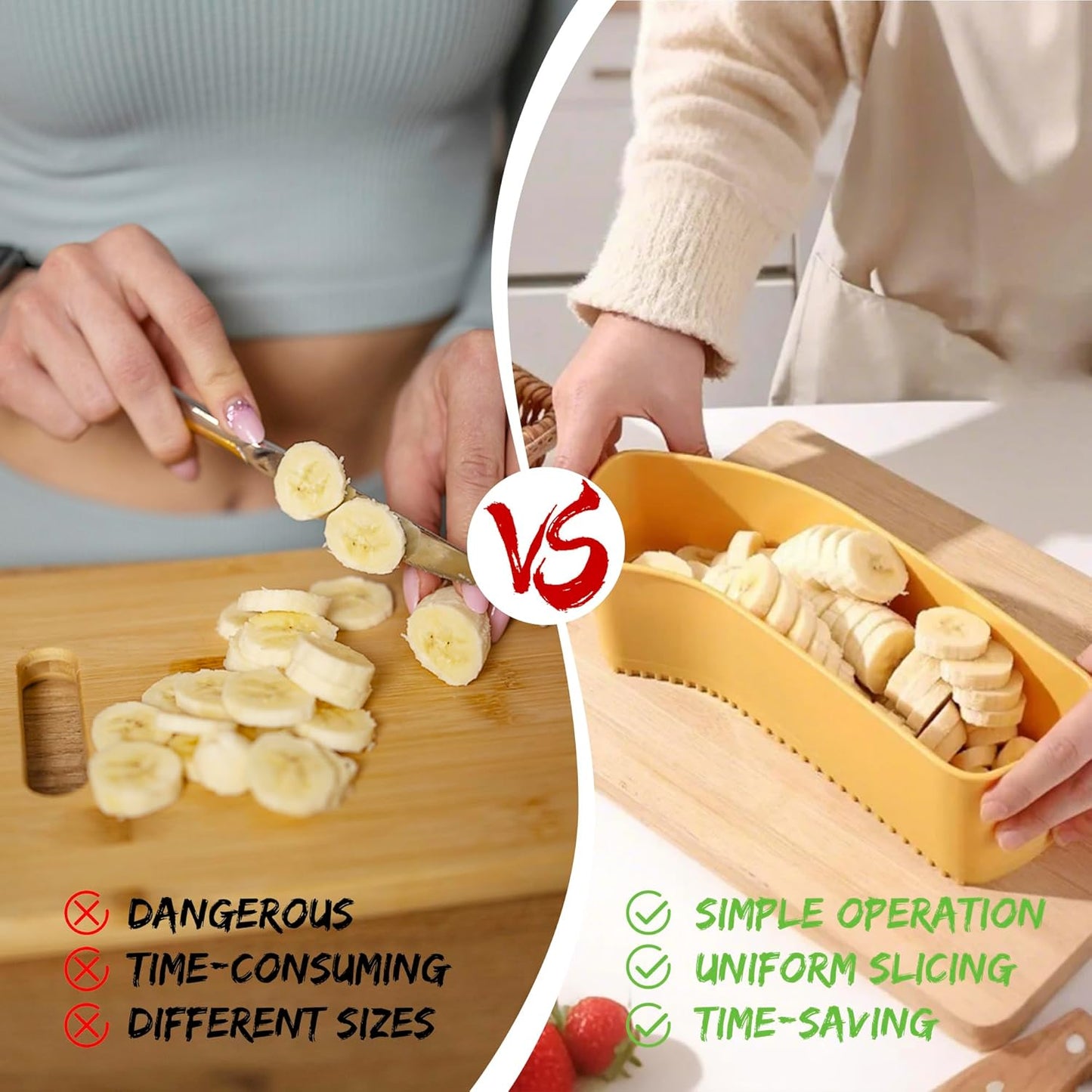 Extra Large Fruit Slicer Banana Cutter, Strawberry Slicer, Cucumber, Speed for Egg Cheese Butter Cutter Hot Dog Grape, Strawberry Cutter kitchen(Yellow)